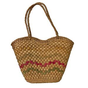 Vintage Straw Woven Mini Purse Bag Green Pink Classic Cottagecore
